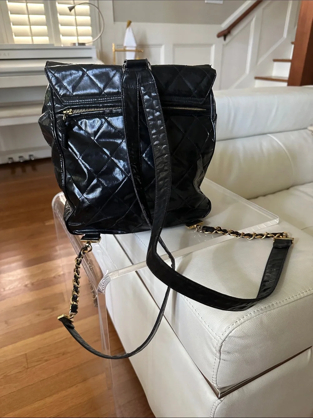 CHANEL Black Quilted Leather Backpack with Gold CC Turn Lock